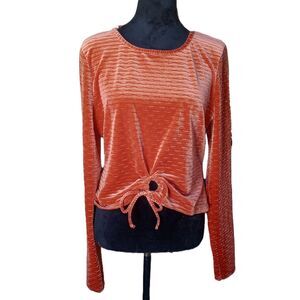 SO Women's Size XL Orange Velvet Textured Keyhole Crop Top